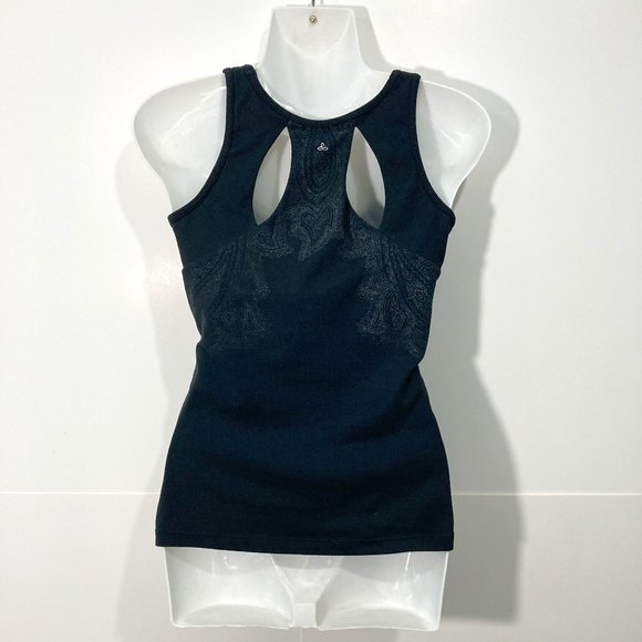 Prana Black Built In Bra Tank Top Paisley two holes on back yoga size S - Picture 2 of 5